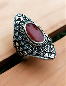 Carnelian Saddle Ring: Afghan Wirework, Size 9