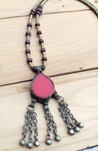 Red Coral Bib Necklace: Afghan Kuchi Tribal Pendant