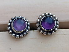 Purple Onyx Stud Earrings: Afghan Silver Coin, Boho Jewelry