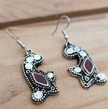 Vintage Maroon Aqeeq Dangle Earrings: Afghan Tribal Jewelry