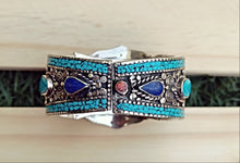 Antique Tibetan Cuff Bracelet: Aqeeq, Turquoise, Coral & Silver