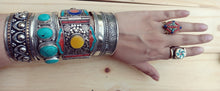 Antique Tibetan Cuff Bracelet: Aqeeq, Turquoise, Coral & Silver