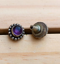 Purple Onyx Stud Earrings: Afghan Silver Coin, Boho Jewelry