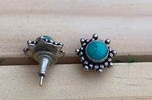 Turquoise Stud Earrings: Afghan Silver Coin, Boho Ethnic Jewelry