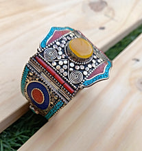 Antique Tibetan Cuff Bracelet: Aqeeq, Turquoise, Coral & Silver