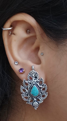Afghan Coin Earrings: Vintage Silver Dangle Earrings with Turquoise