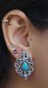 Afghan Coin Earrings: Vintage Silver Dangle Earrings with Turquoise