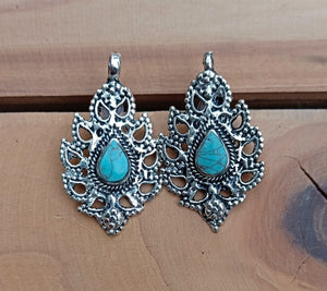 Afghan Coin Earrings: Vintage Silver Dangle Earrings with Turquoise