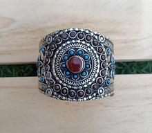 Afghan Cuff Bracelet: Turquoise, Lapis, Coral, German Silver, Tribal Jewelry