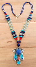 Lapis & Turquoise Hamsa Pendant Necklace - Boho Stone Jewelry