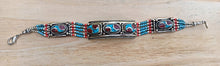 Beaded Turquoise Coral and Lapis bracelet- Tibetan Silver bracelet-