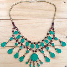 Boho  Green Malachite Stone Necklace.Afghan Kuchi Jewelry.Statement Bib Necklace. Turkmen Jewelry.Green Turquoise Emerald Neckpiece.
