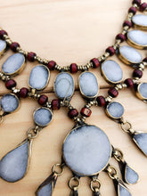 Vintage Afghan Kuchi Necklace: White Onyx, Tribal Bohemian Choker (18")