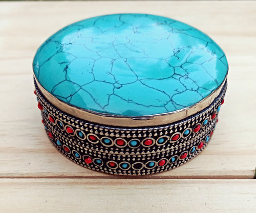 Jewelry box- Turquoise jewelry box- Handicrafts- Ring box- Ring dish-  Jewelry storage- Stone jewelry box- Ethnic jewelry