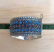 Afghan Cuff Bracelet: Turquoise, Lapis, Coral, German Silver, Tribal Jewelry