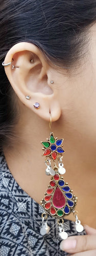 Afghan Kuchi Earrings: Tribal Bohemian Jewelry with Colorful Glass