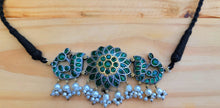 Vintage Emerald Green Choker Necklace: Silver, Pearl, Ethnic Statement Jewelry