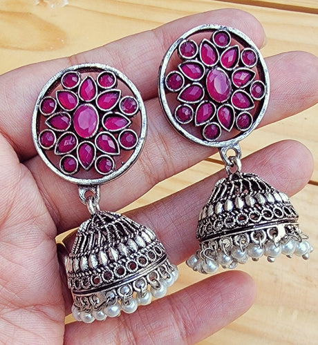 Malachite Jhumka Dangle Earrings: Sterling Silver Indian Jewelry