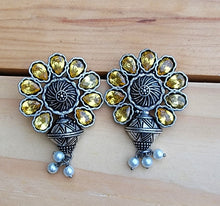 Kundan Sterling Silver Dangle Earrings: Yellow Stone Studded