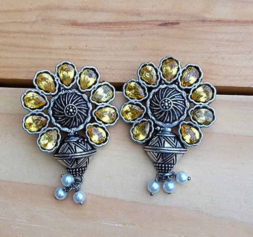 Kundan Sterling Silver Dangle Earrings: Yellow Stone Studded