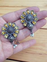 Kundan Sterling Silver Dangle Earrings: Yellow Stone Studded