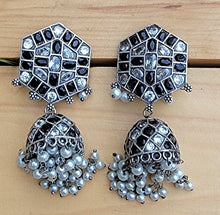 Black Kundan Silver Jhumka Earrings: Indian Tribal Jewelry