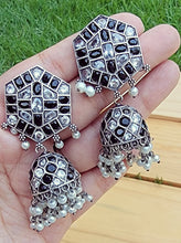 Black Kundan Silver Jhumka Earrings: Indian Tribal Jewelry