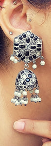Black Kundan Silver Jhumka Earrings: Indian Tribal Jewelry