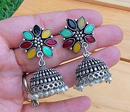Malachite Dangle Earrings: German Silver Hoop Earrings
