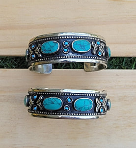 Turquoise Cuff Bracelet: Adjustable Tribal Bohemian Jewelry