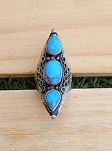 Turquoise Saddle Ring: Afghan Silver Wirework Ring, Size 8