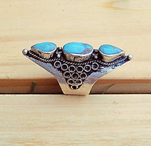 Turquoise Saddle Ring: Afghan Silver Wirework Ring, Size 8