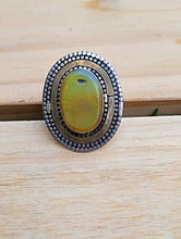 Green Malachite Stone Ring: Silver Afghan Kuchi Tribal Boho Ring