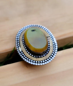 Green Malachite Stone Ring: Silver Afghan Kuchi Tribal Boho Ring