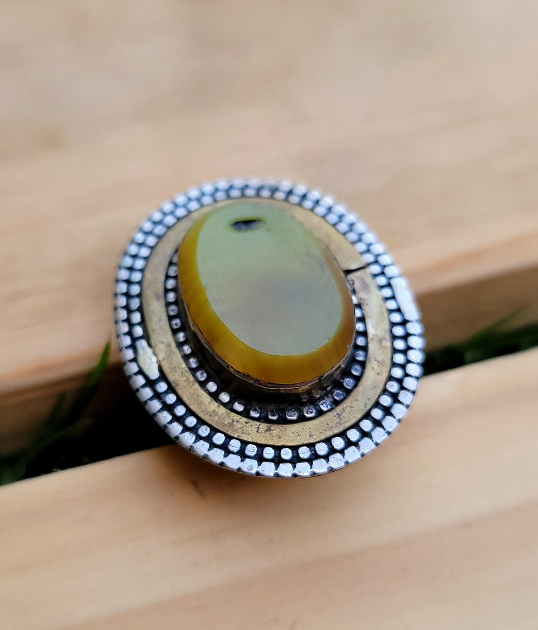 Green Malachite Stone Ring: Silver Afghan Kuchi Tribal Boho Ring