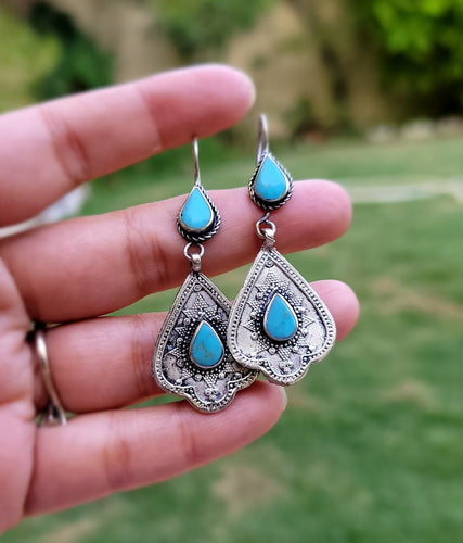 Afghan Turquoise Dangle Earrings: Kuchi Boho Jewelry