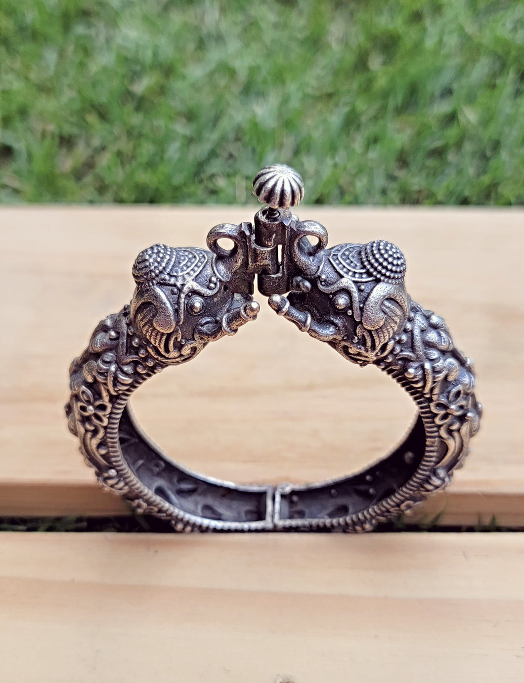 FREE Shipping Vintage antique ethnic tribal old  bangle bracelet cuff pair jewelry- Old Afghan silver bracelet half cuff rams head ends