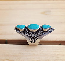 Turquoise Saddle Ring: Afghan Silver Wire Ring, Size 8