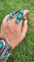 Turquoise Saddle Ring: Afghan Silver Wire Ring, Size 8