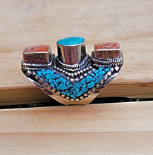 Turquoise rings- Coral precious stone ring. Cocktail rings- Saddle Rings. Silver Rings.Tibet Jewelry.Nepalese Jewelry.Tibet Jewelry.Buddhist