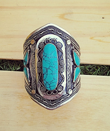 Turquoise bracelet-  Statement bracelet- Turquoise jewelry. Afghan bracelet- Bohemian jewelry Tribal jewelry- Boho jewelry