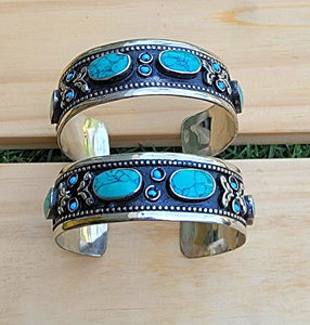Turquoise Cuff Bracelet: Adjustable Tribal Bohemian Jewelry
