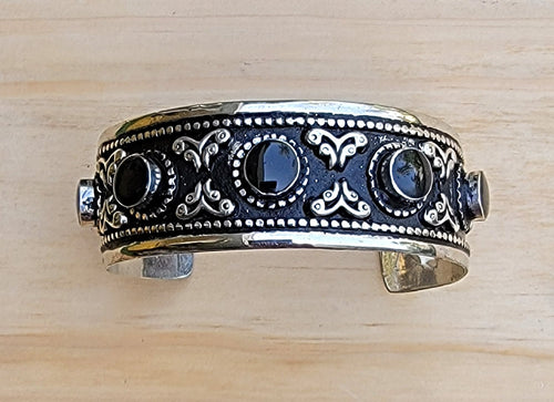 Black Aqeeq Stone Cuff: Vintage Afghan Tribal Jewelry