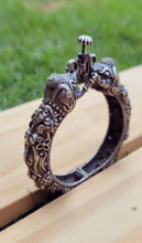 FREE Shipping Vintage antique ethnic tribal old  bangle bracelet cuff pair jewelry- Old Afghan silver bracelet half cuff rams head ends