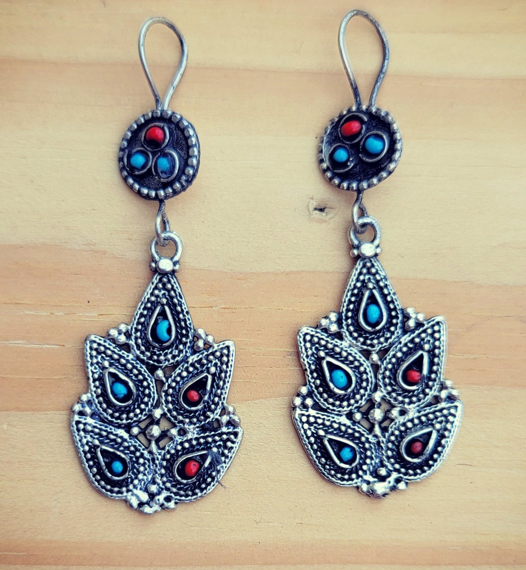 Black Onyx Afghan Earrings: Sterling Silver Kuchi Tribal Jewelry