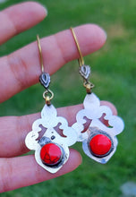 Afghan Tribal Earrings: Red Coral German Silver Boho Jewelry
