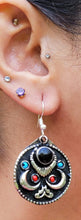 Vintage Afghan Kuchi Silver Earrings: Black Aqeeq Stone Boho Dangles