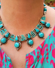 Bohemian Turquoise Statement Necklace: Nepali Silvered Metal Jewelry
