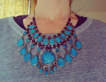 Bib necklace  Afghan ethnic-tribal-.Turquoise statement necklace.Turquoise Bib necklace.Bohemian Tribal Necklace.Gypsy Neck piece- Turquoise