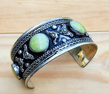 Green Malachite Stone Cuff Bracelet: Afghan Tribal Jewelry